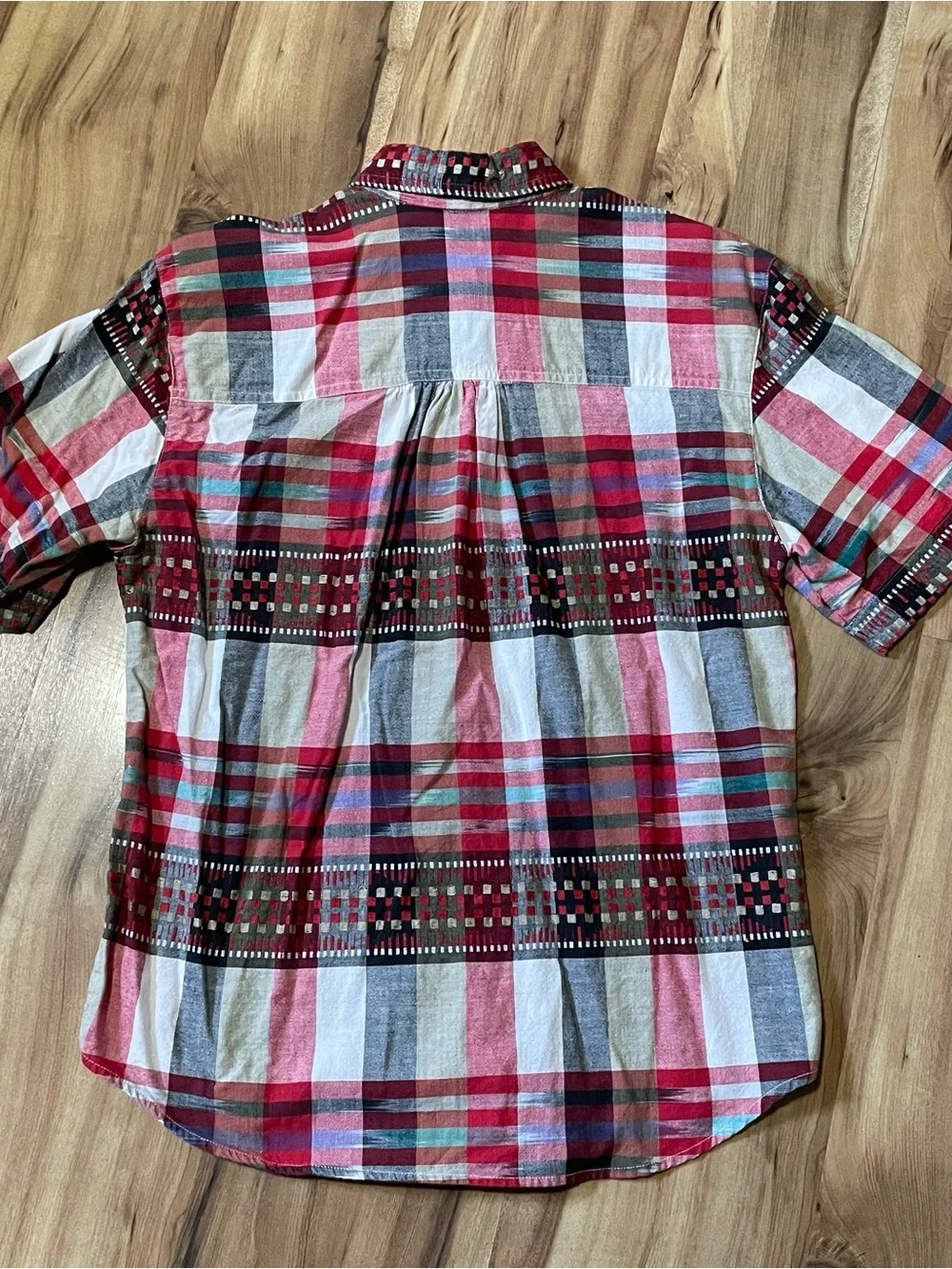 VTG Cabin Creek Geometric Plaid Short Sleeve Shirt S 100% Cotton Retro 90s
